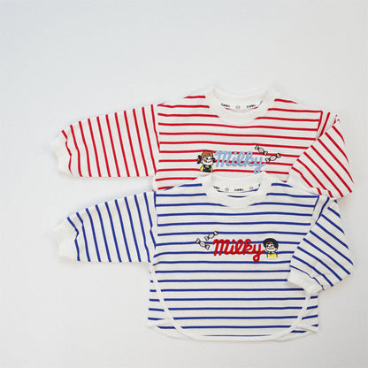 ZMBG Striped Cute Cartoon Cotton Sweater