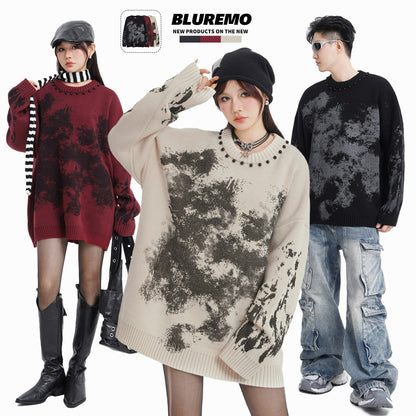 BLUREMO Street Style Contrast Color Beading Knitted Sweater