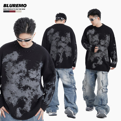 BLUREMO Street Style Contrast Color Beading Knitted Sweater