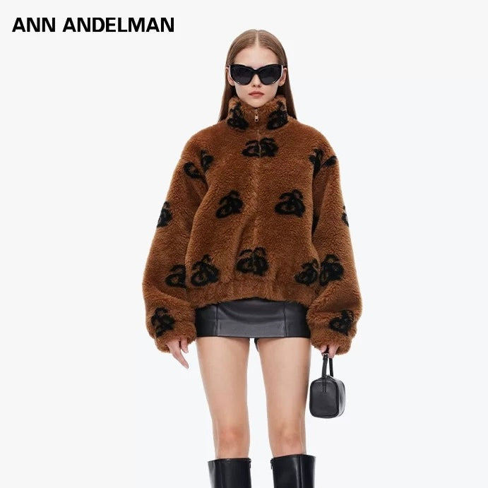 Ann Andelman Logo Faux Fur Jacket Brown