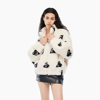 Ann Andelman Logo Faux Fur Jacket White