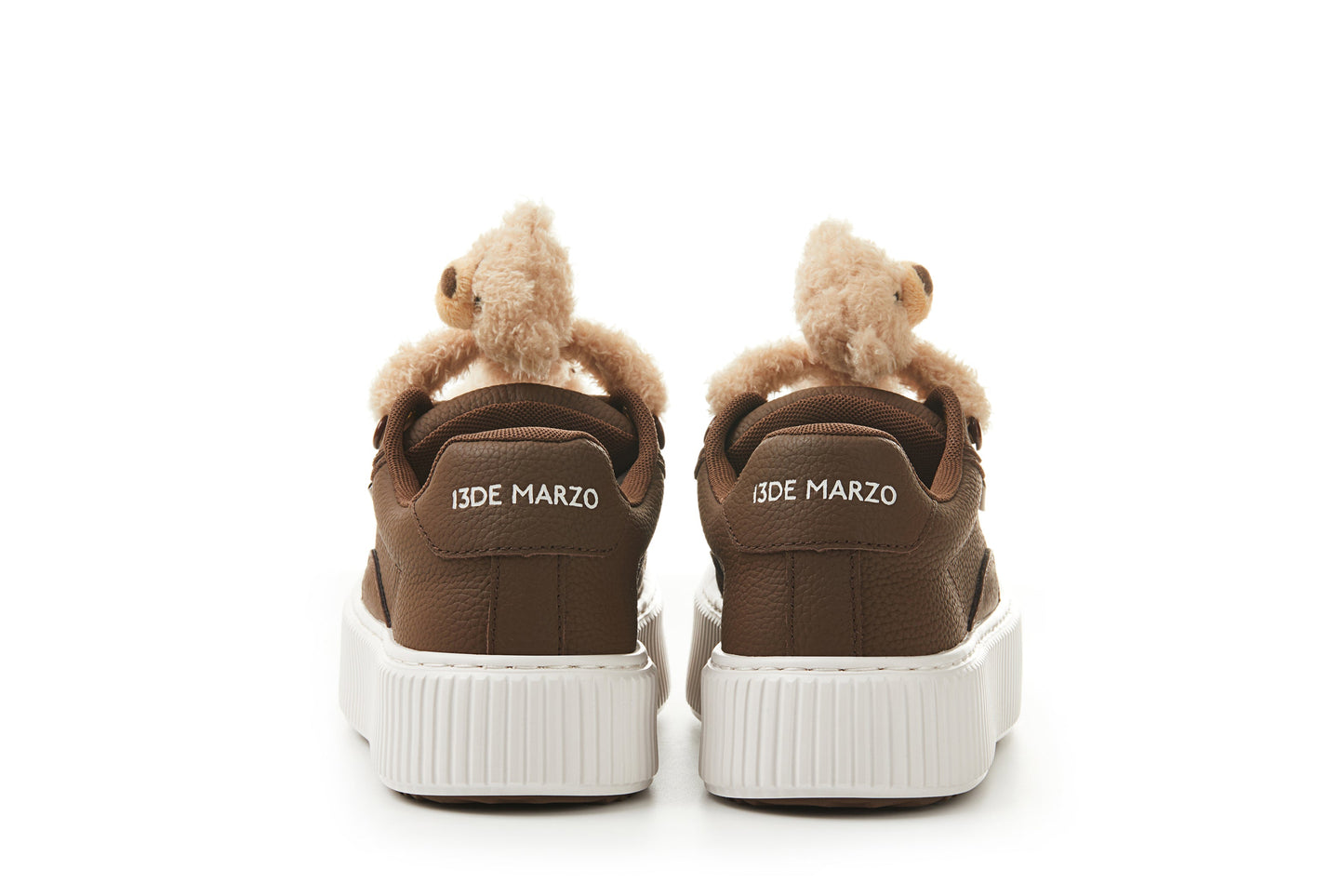 13DE MARZO Plush Bear Logo Lace Platform Sneaker Brown