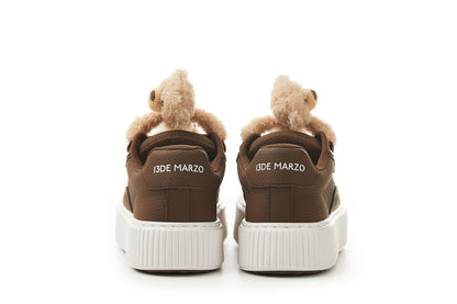 13DE MARZO Plush Bear Logo Lace Platform Sneaker Brown