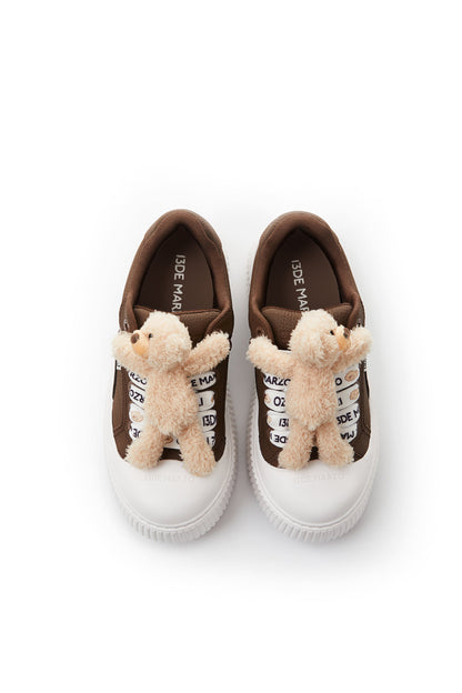 13DE MARZO Plush Bear Logo Lace Platform Sneaker Brown