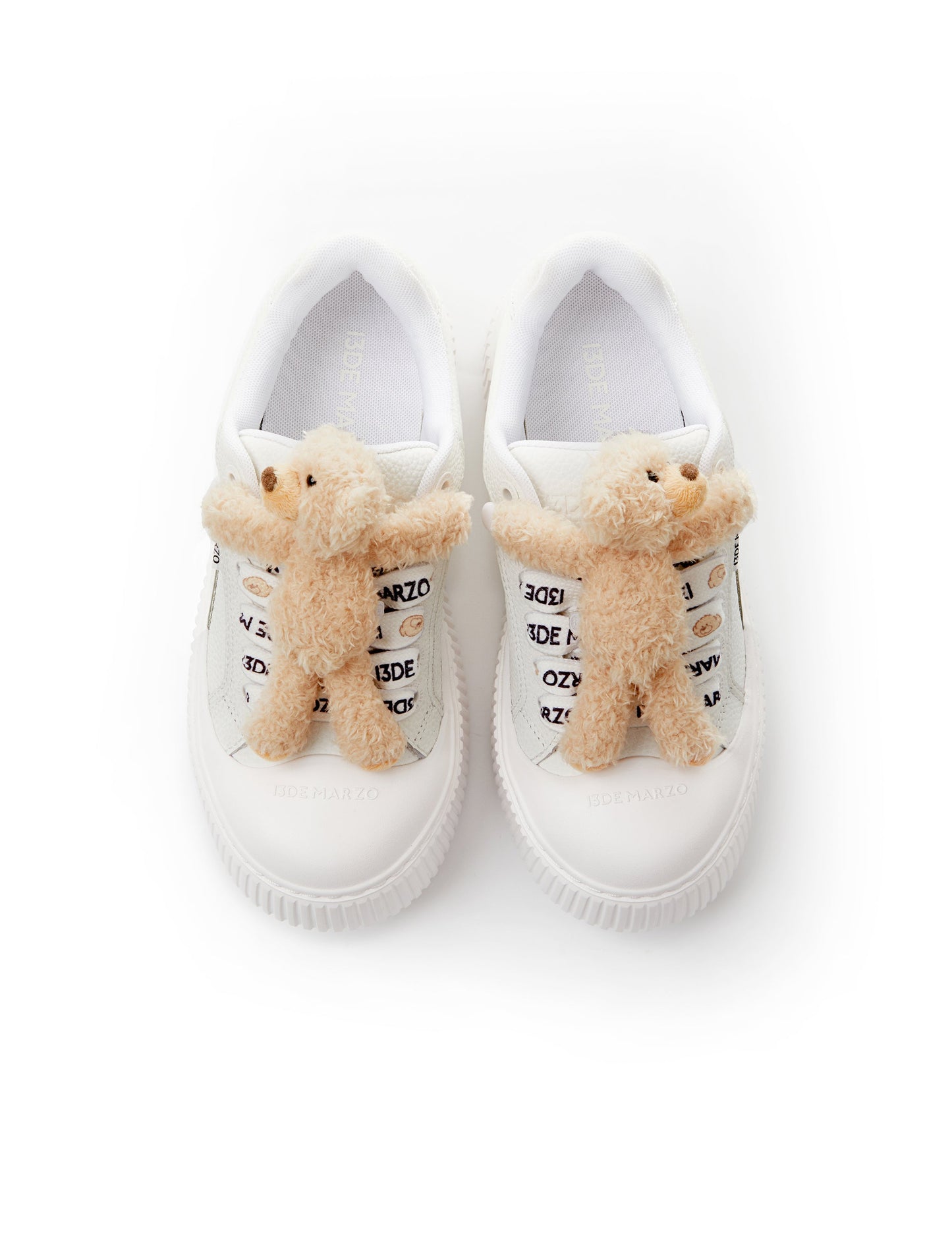 13DE MARZO Plush Bear Logo Lace Platform Sneaker White