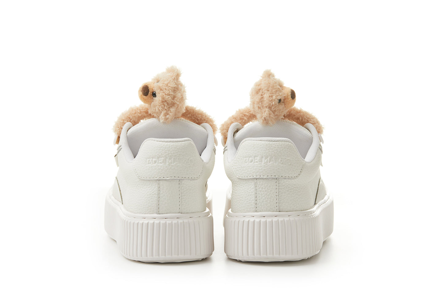 13DE MARZO Plush Bear Logo Lace Platform Sneaker White