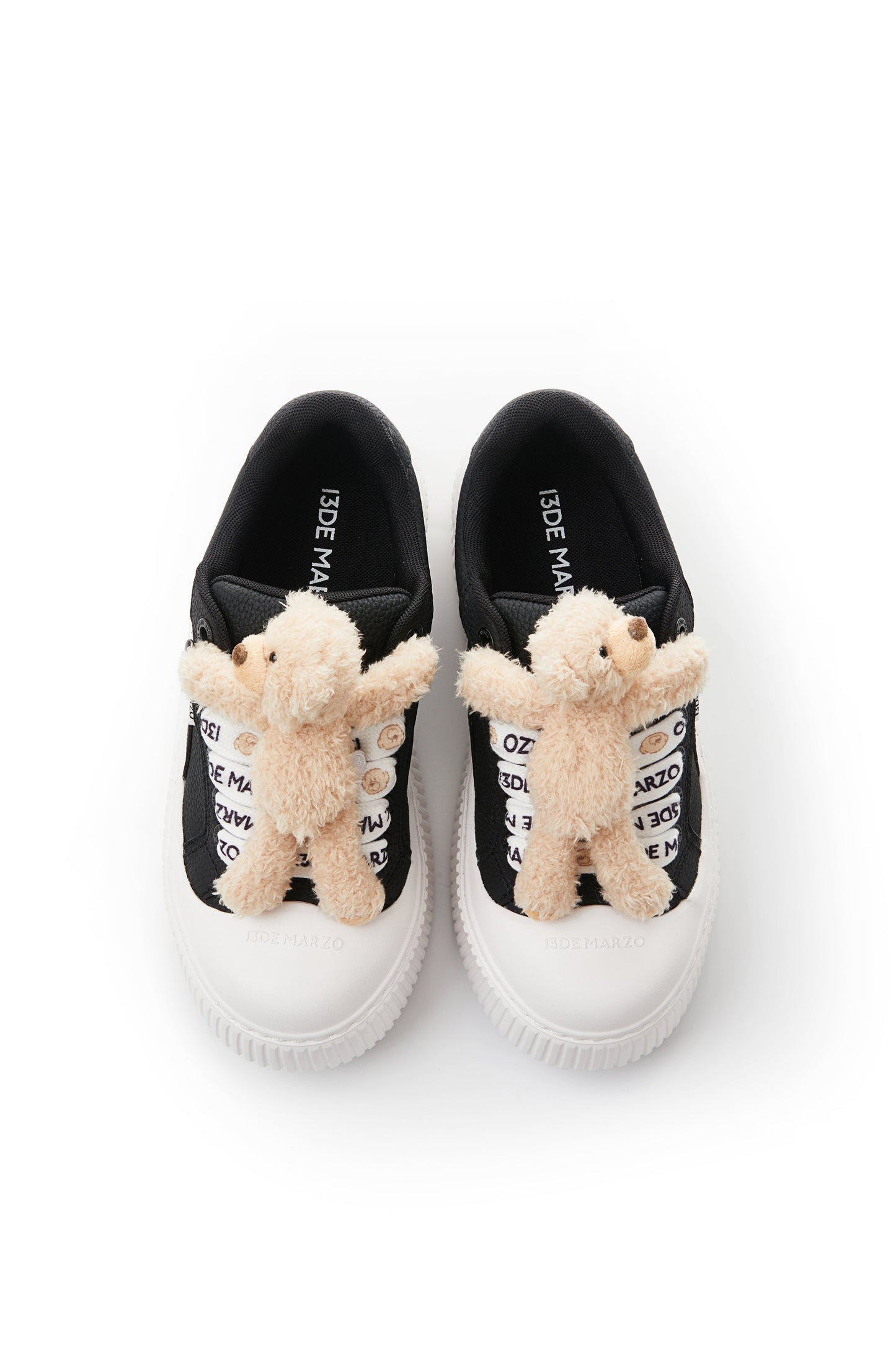 13DE MARZO Plush Bear Logo Lace Platform Sneaker Black