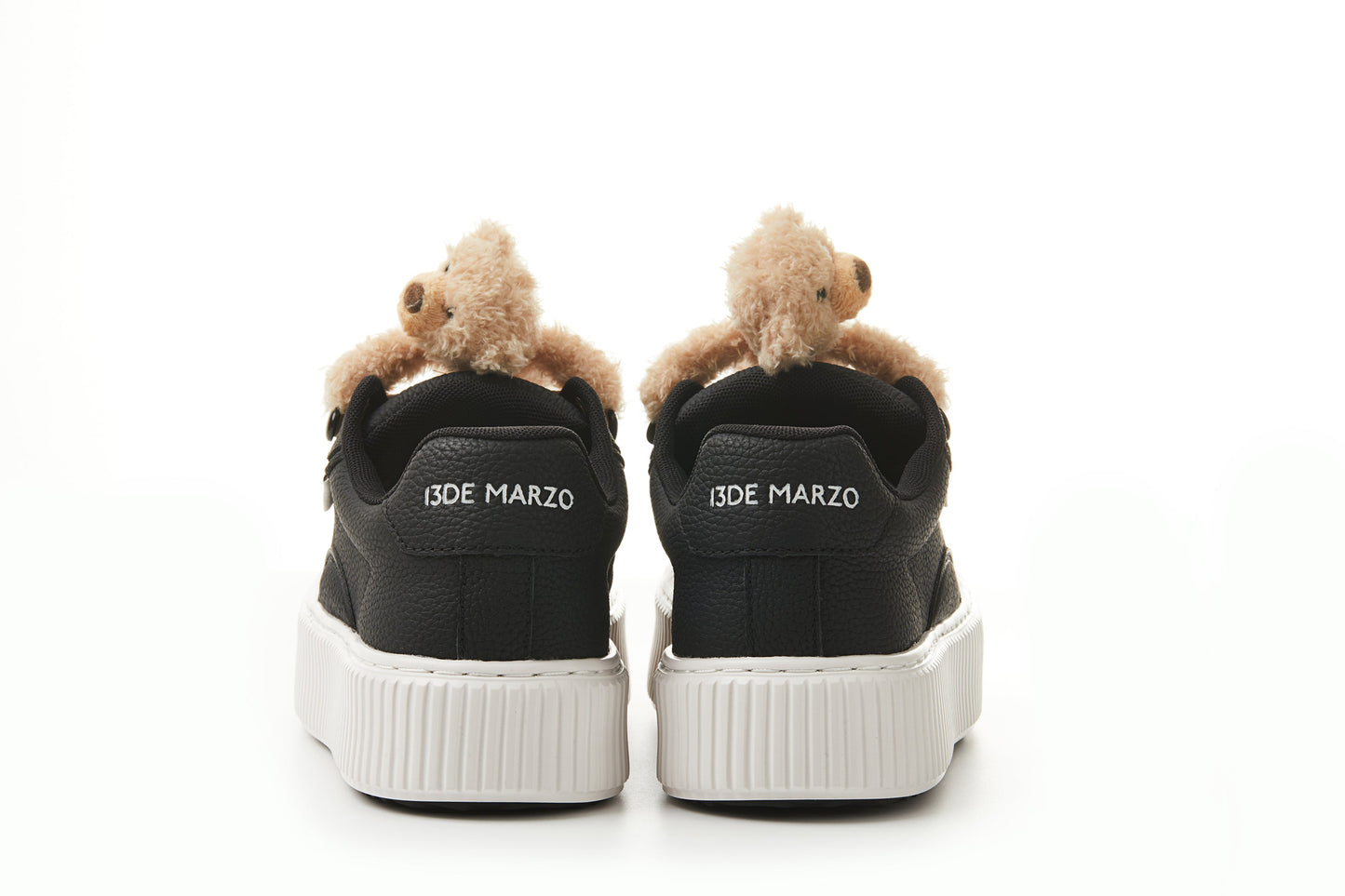 13DE MARZO Plush Bear Logo Lace Platform Sneaker Black