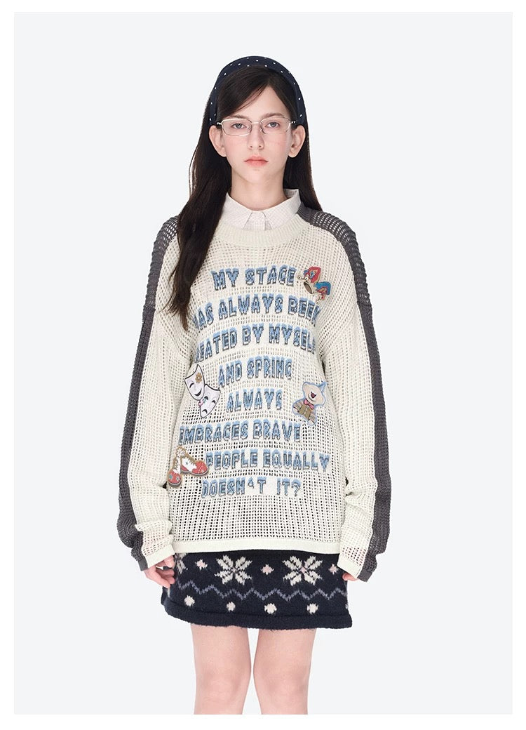 13DE MARZO Rebel Clown Bear Hollow Sweater White