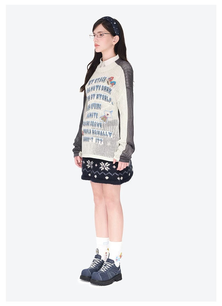 13DE MARZO Rebel Clown Bear Hollow Sweater White