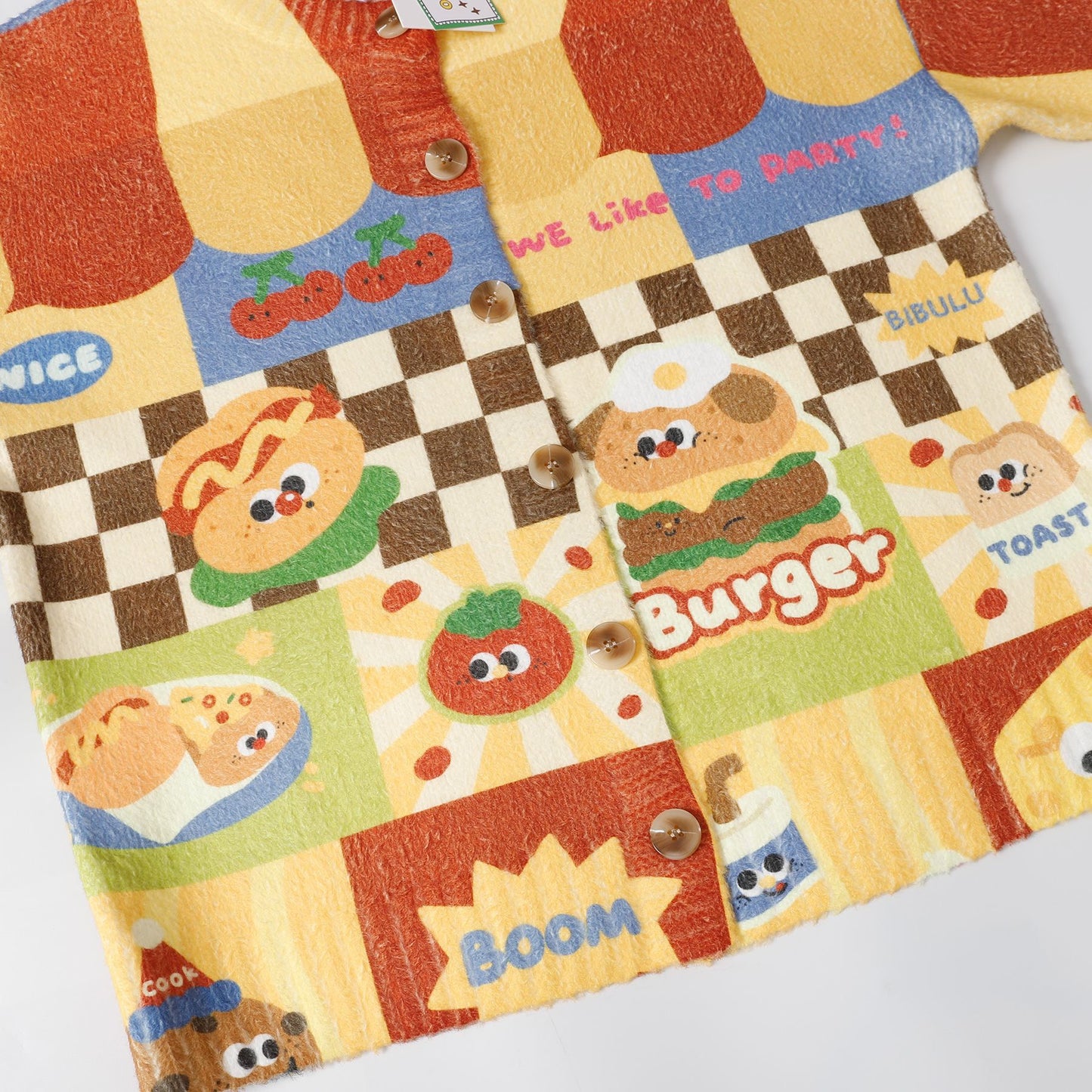 ✦FX✦ Retro Hamburger Puppy Print Casual Cardigan