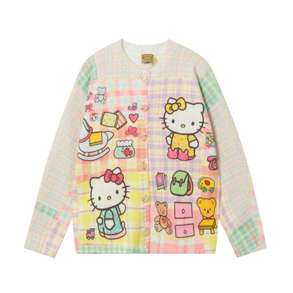 ✦FX✦ Hello Kitty Colorful Grid Casual Cardigan