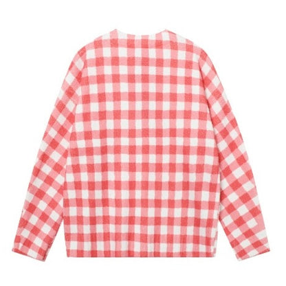 ✦FX✦ Retro Cutie Puppy Red Grid Casual Cardigan