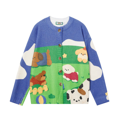 ✦FX✦ Retro Cutie Puppy Fun Print Casual Cardigan