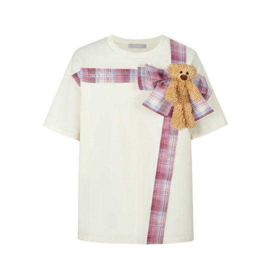 13DE MARZO Bear Gift Bow T-shirt Beige