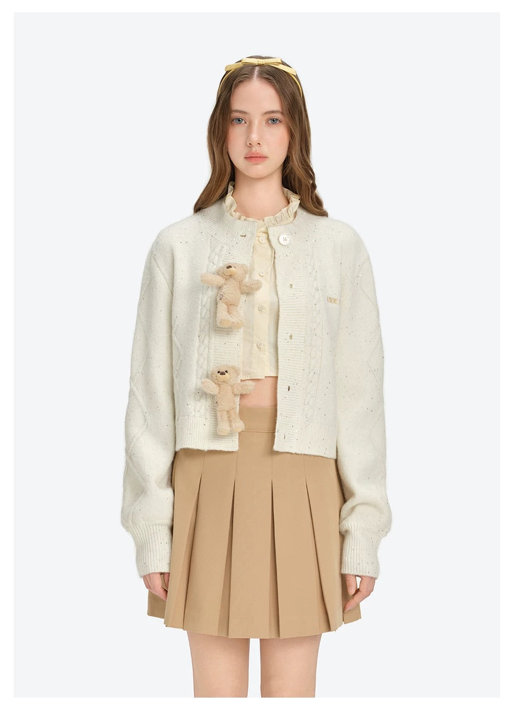 13DE MARZO Sequin Knit Cardigan White