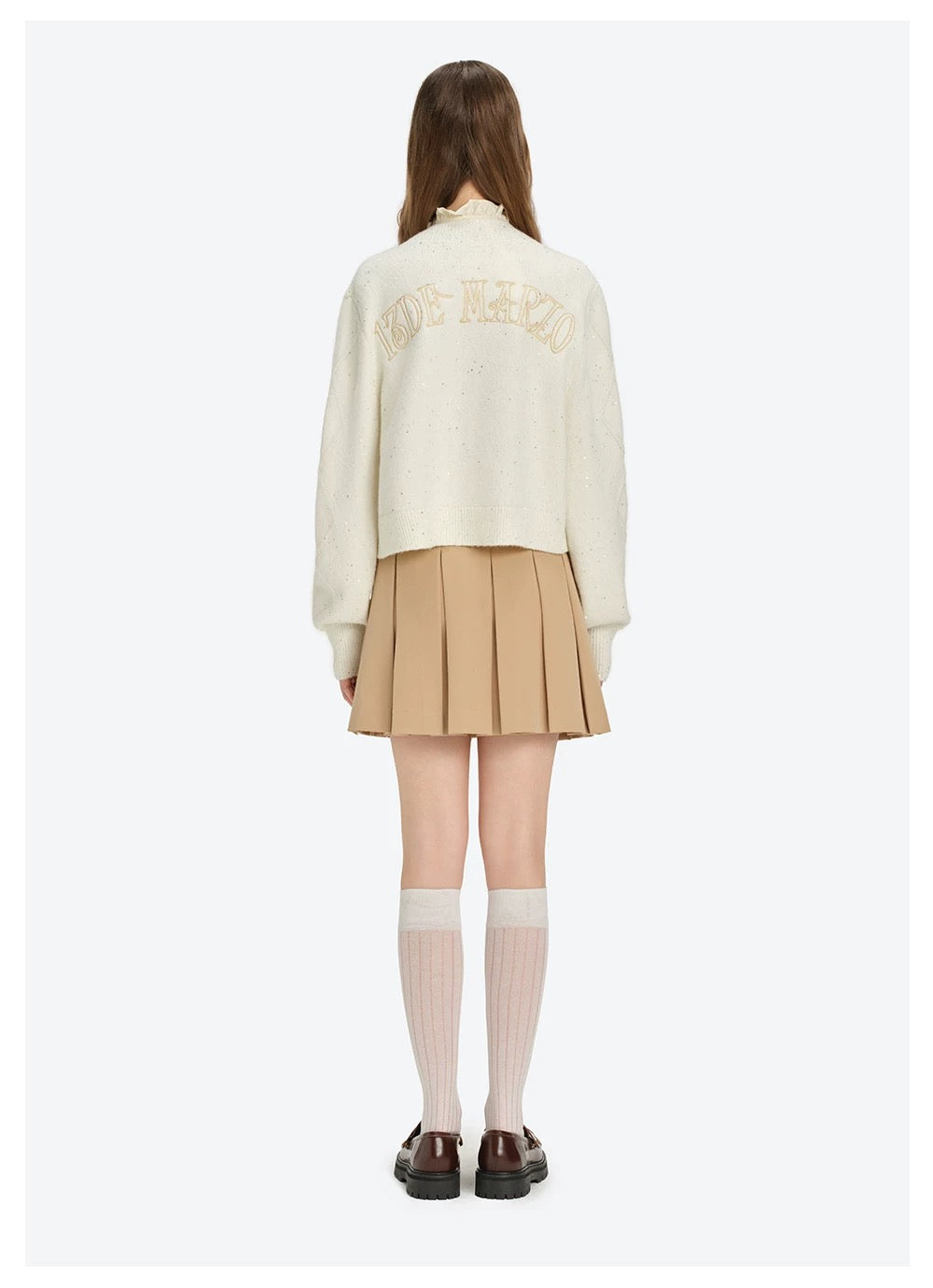 13DE MARZO Sequin Knit Cardigan White