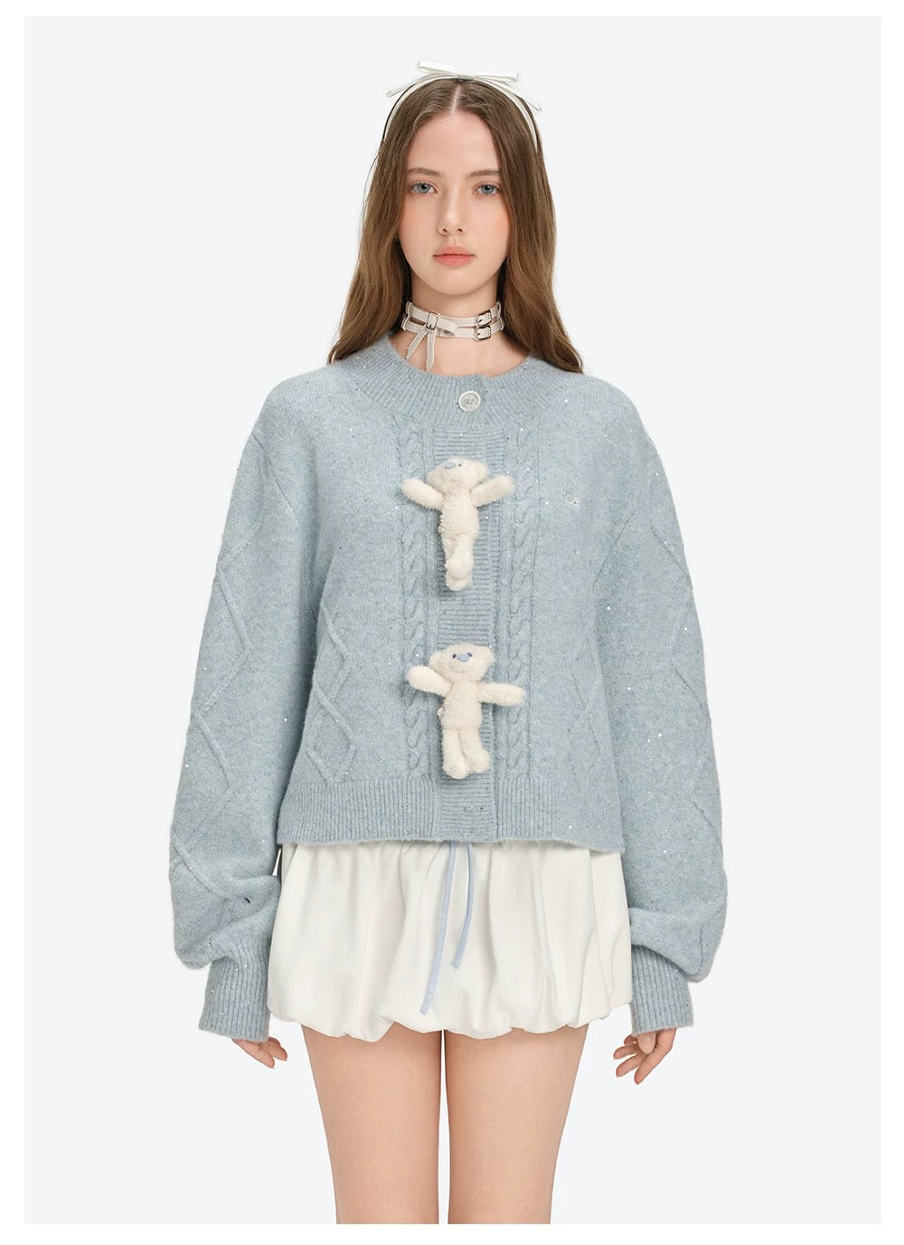 13DE MARZO Sequin Knit Cardigan Blue