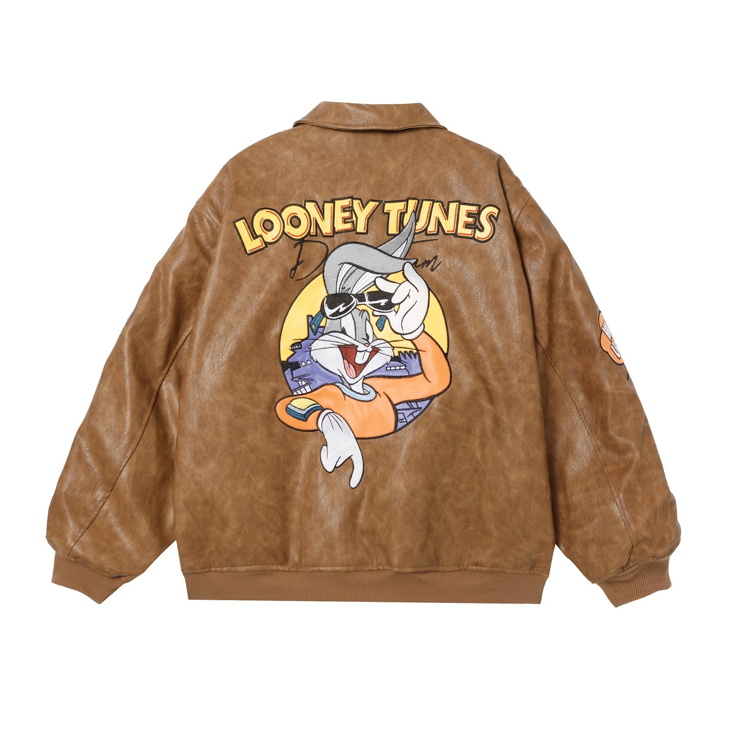 ✦FX✦ Retro Bugs Bunny Embroidered Lapel Leather Jacket