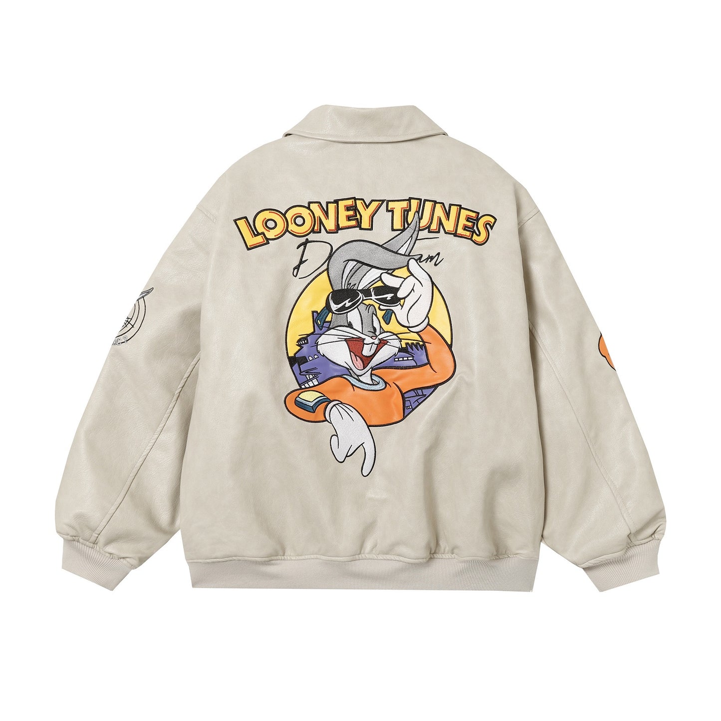 ✦FX✦ Retro Bugs Bunny Embroidered Lapel Leather Jacket