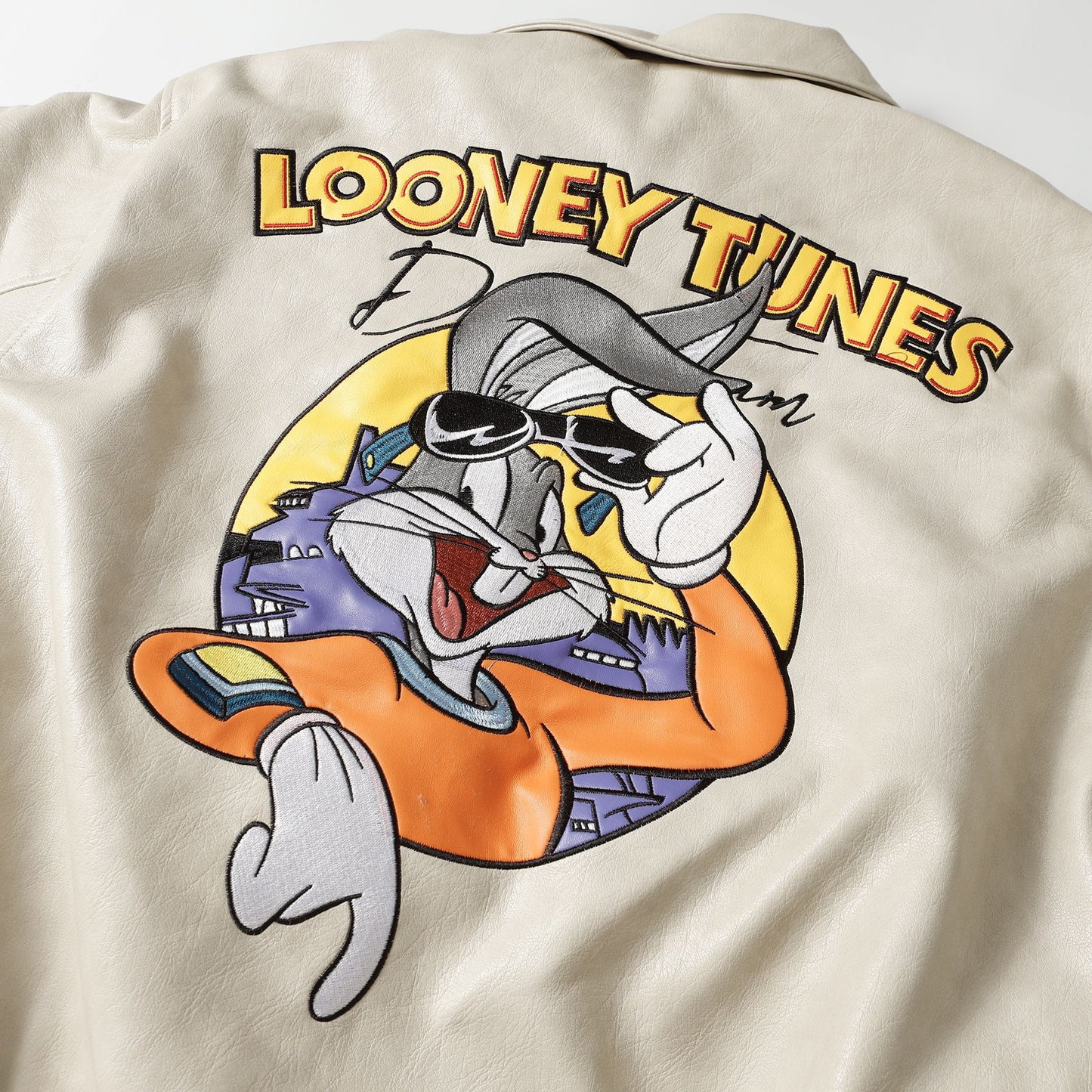 ✦FX✦ Retro Bugs Bunny Embroidered Lapel Leather Jacket