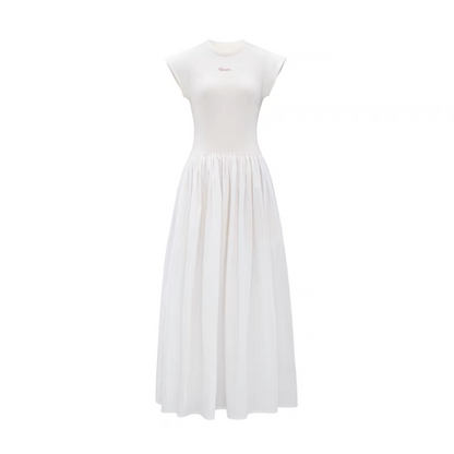 Concise-White French Style Patchwork Dress White