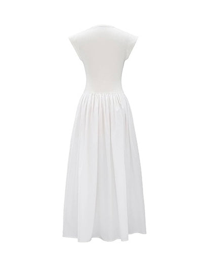 Concise-White French Style Patchwork Dress White