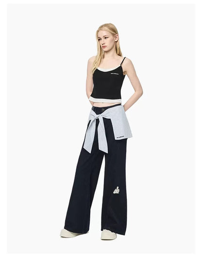 Ann Andelman Dark Blue Jeans With Shirt Tie Detail