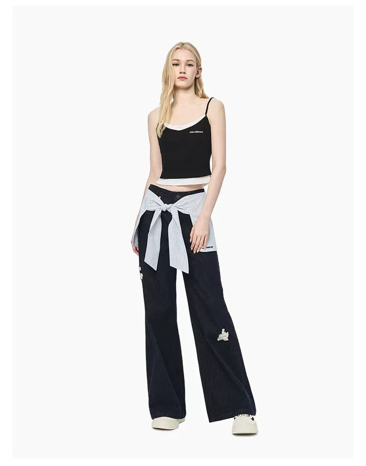 Ann Andelman Dark Blue Jeans With Shirt Tie Detail