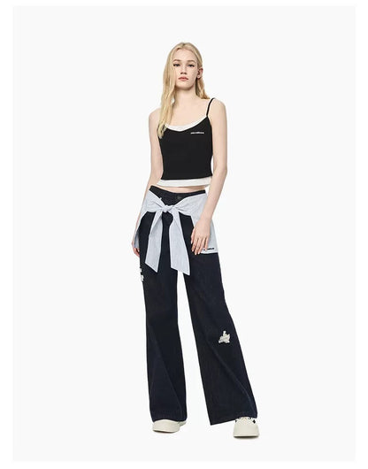 Ann Andelman Dark Blue Jeans With Shirt Tie Detail