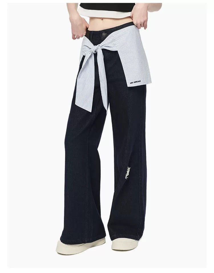 Ann Andelman Dark Blue Jeans With Shirt Tie Detail