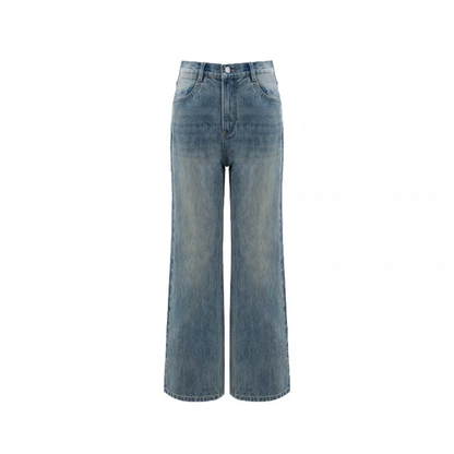 Concise-White Versatile Washed Straight Leg Jeans Vintage Blue