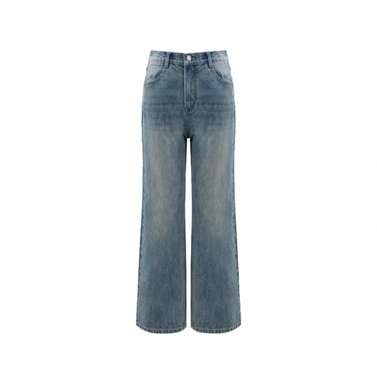Concise-White Versatile Washed Straight Leg Jeans Vintage Blue