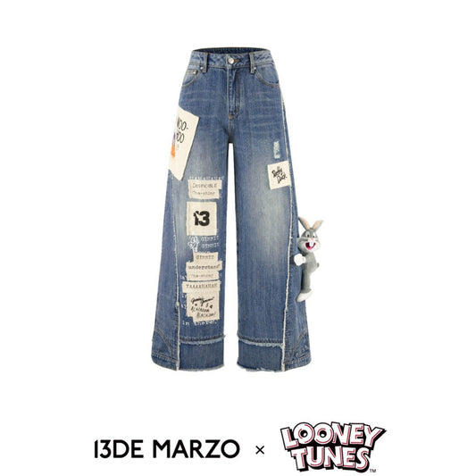 13DE MARZO x LOONEY TUNES Bugs Bunny Daffy Duck Jeans Washed Blue