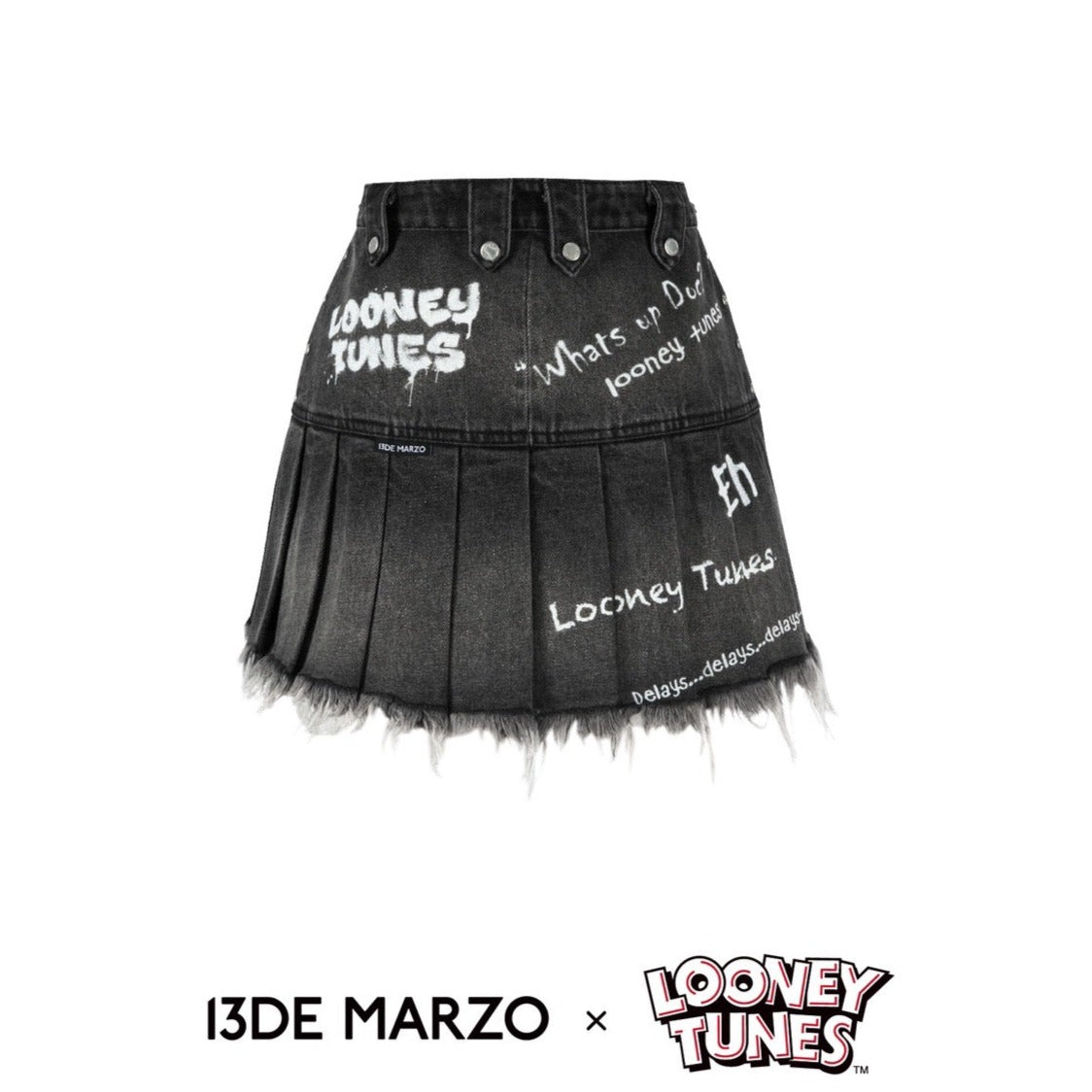 13DE MARZO x LOONEY TUNES Bugs Bunny Denim Skirt Washed Black