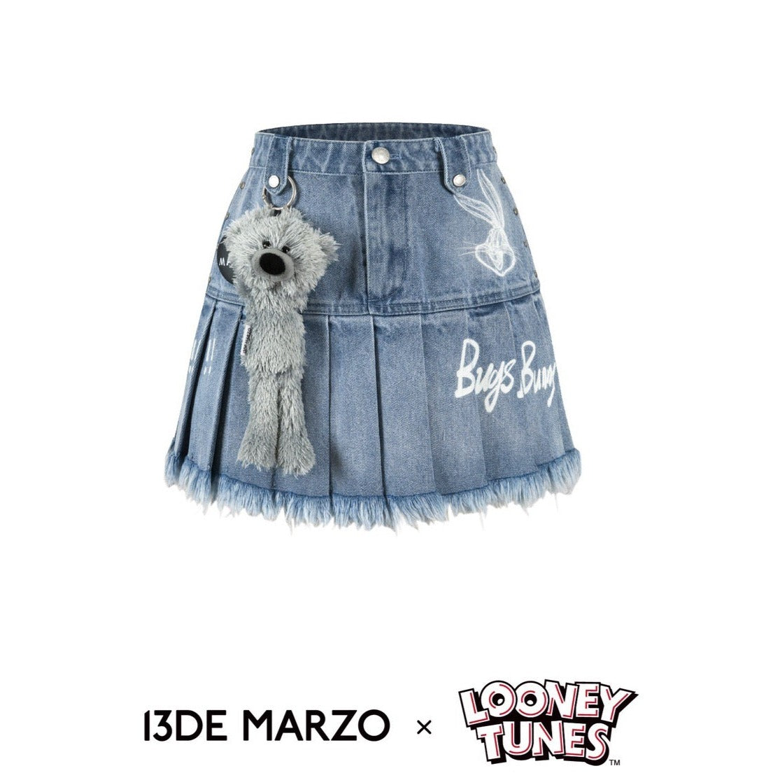 13DE MARZO x LOONEY TUNES Bugs Bunny Denim Skirt Washed Blue