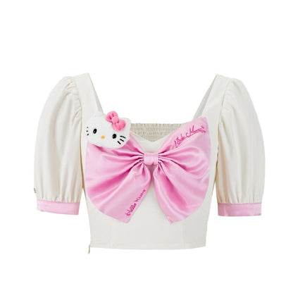 13DE MARZO Hello Kitty Bowknot Puff Top Beige