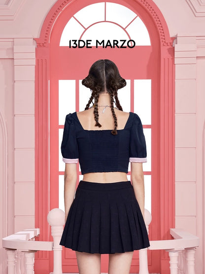 13DE MARZO Kuromi Bowknot Puff Top Black