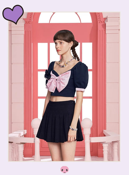 13DE MARZO Kuromi Bowknot Puff Top Black