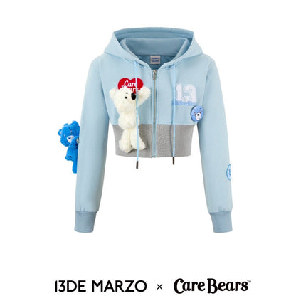 13DE MARZO x CARE BEARS Short Rib Waist Zip Hoodie Dream Blue