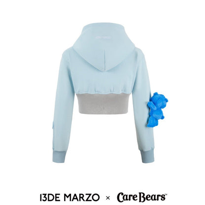 13DE MARZO x CARE BEARS Short Rib Waist Zip Hoodie Dream Blue