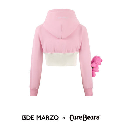 13DE MARZO x CARE BEARS Short Rib Waist Zip Hoodie English Rose