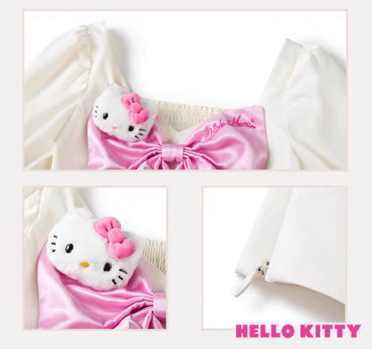 13DE MARZO Hello Kitty Bowknot Puff Top Beige