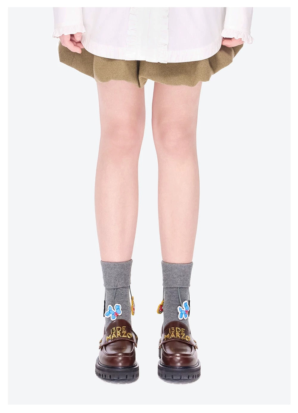 13DE MARZO Fringe Charm Mid-Calf Socks Grey