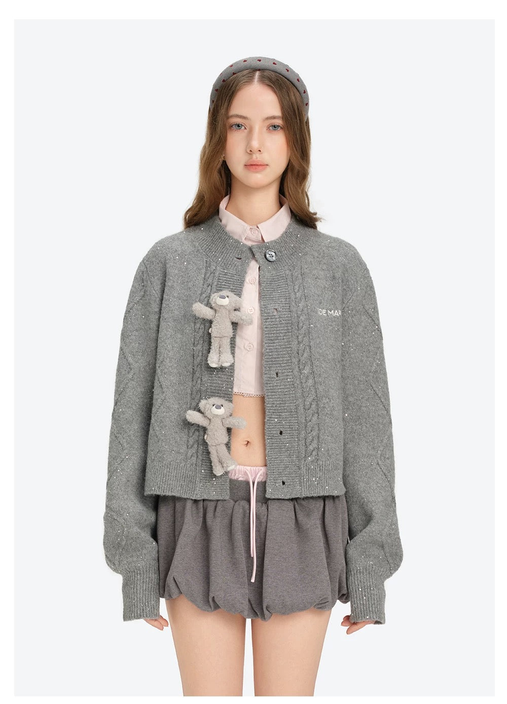 13DE MARZO Sequin Knit Cardigan Grey