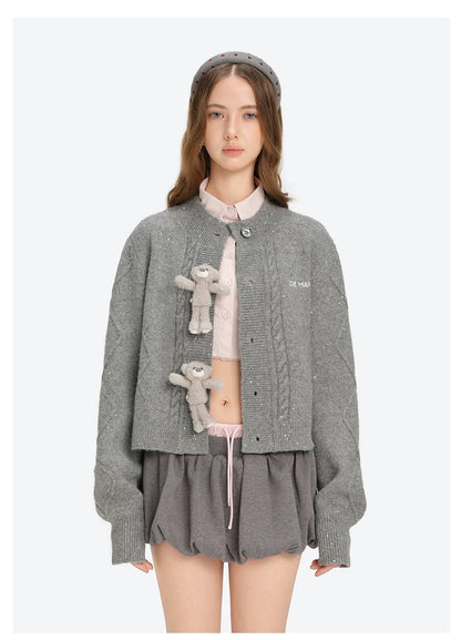 13DE MARZO Sequin Knit Cardigan Grey