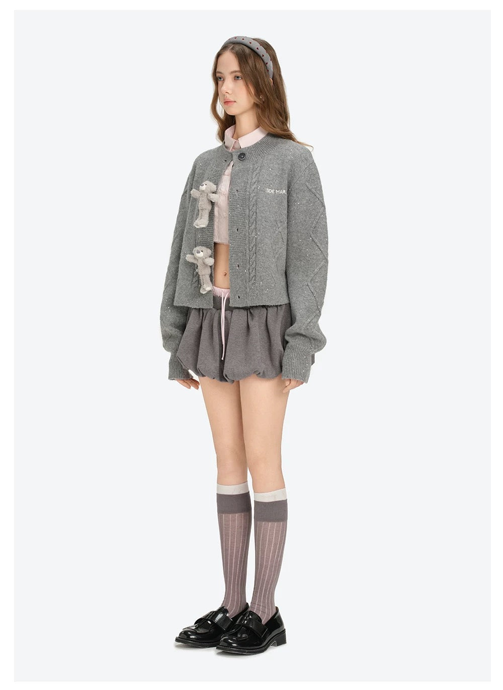13DE MARZO Sequin Knit Cardigan Grey