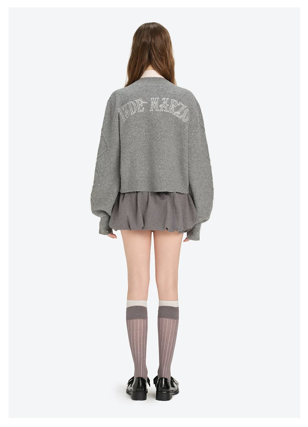 13DE MARZO Sequin Knit Cardigan Grey