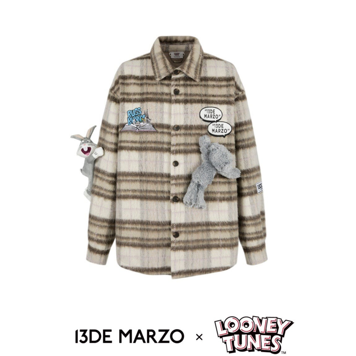 13DE MARZO x LOONEY TUNES Bugs Bunny Plaid Shirt Coat Kelp