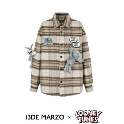 13DE MARZO x LOONEY TUNES Bugs Bunny Plaid Shirt Coat Kelp